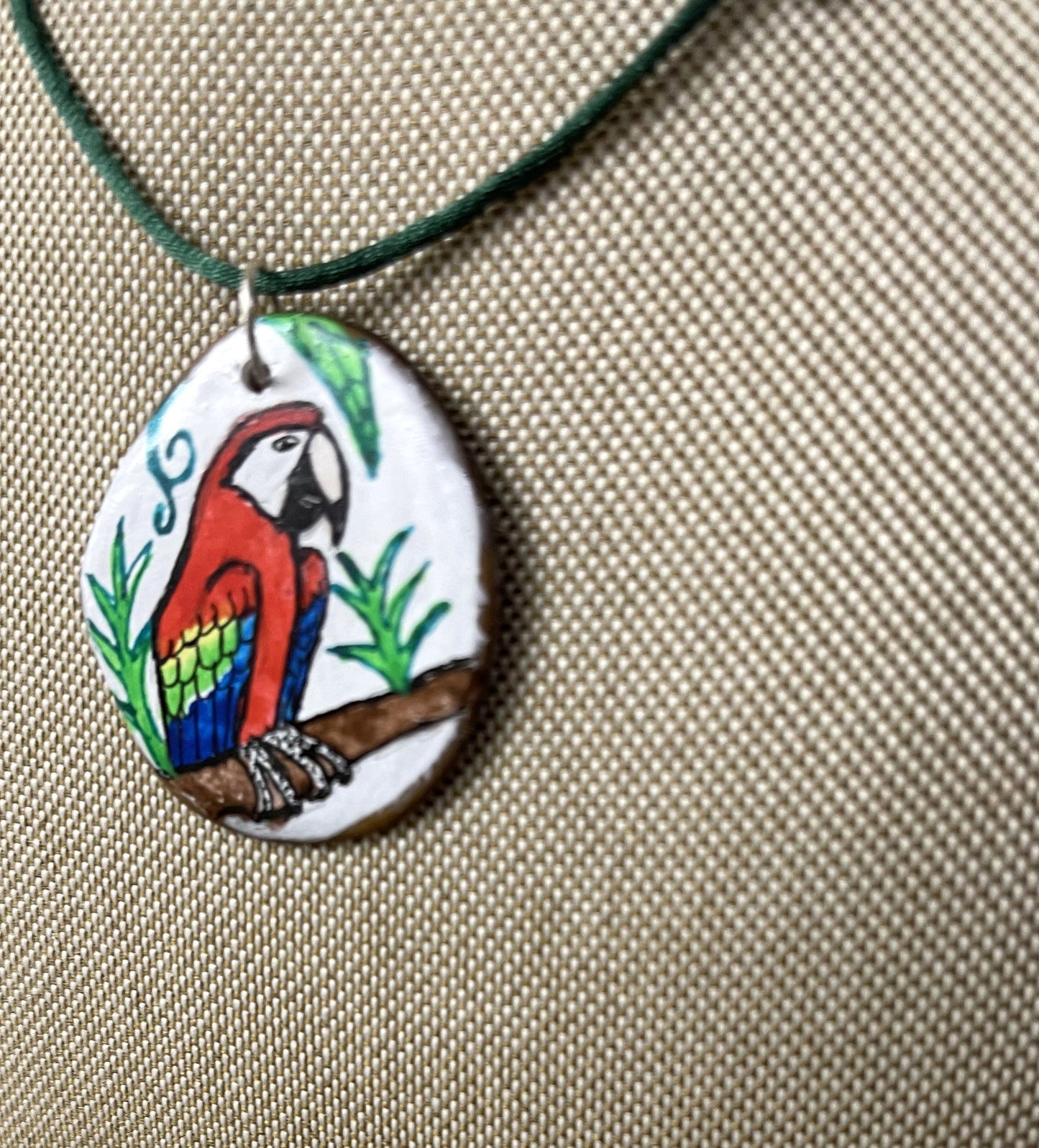 Etched Tagua Slice Macaw Parrot Carved Necklace Pendant Panama