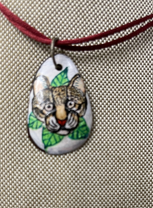 Etched Tagua Slice Jaguar Cat Carved Necklace Pendant Panama
