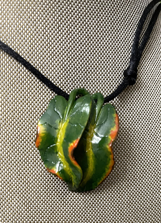 Etched Tagua Slice Jungle Leaf Carved Necklace Pendant Panama