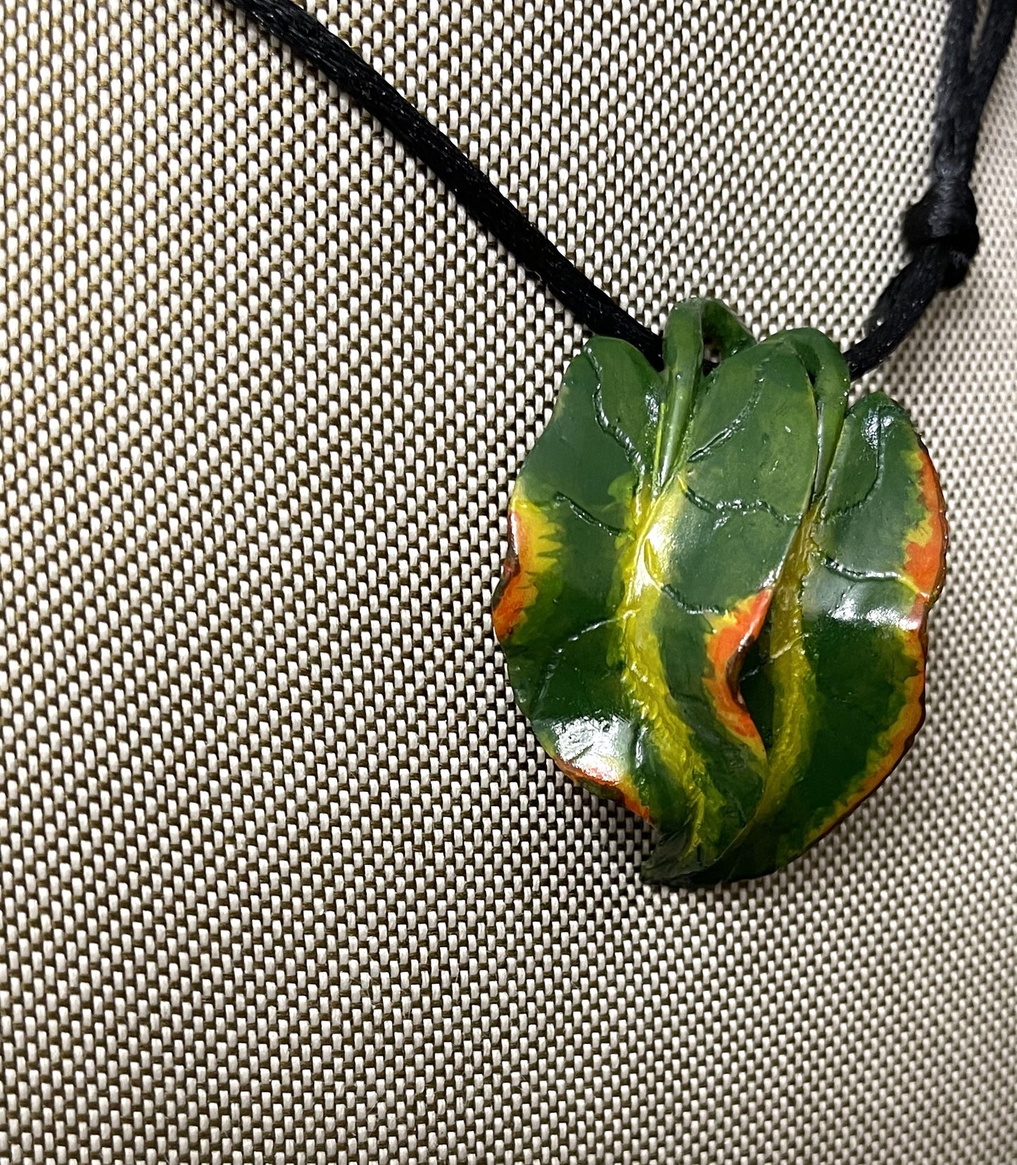 Etched Tagua Slice Jungle Leaf Carved Necklace Pendant Panama