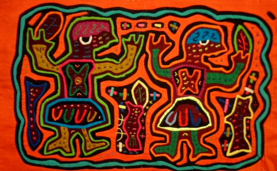 Traderbrock Kuna Indian Tribe BOOGIE BABY ON THE BEACH Textile Art-Panama 3.101698