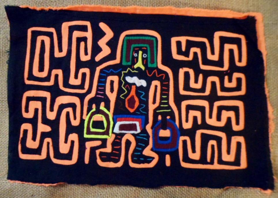 Kuna Indian Hand-Stitch Water Boy Mola-Panama 21050610L