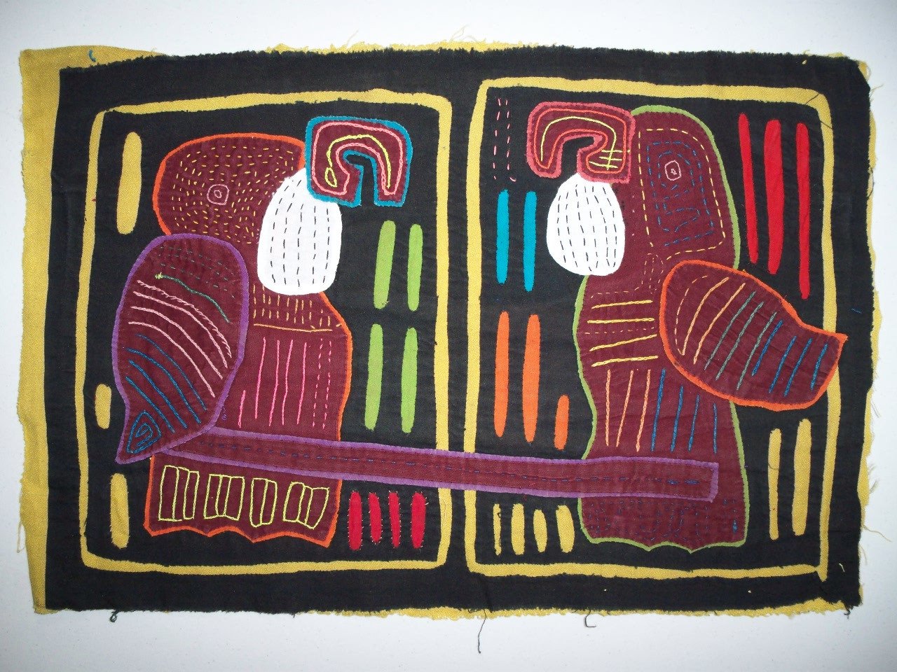 Kuna Indian Hand Sewn Parrot Bird Mola Art-Panama 20102807L