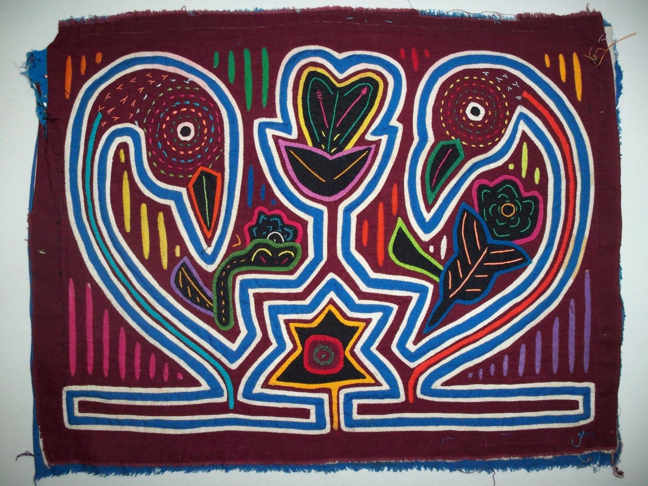Kuna Indian Hand Sewn Lovebird Mola Panama San Blas-20121917L