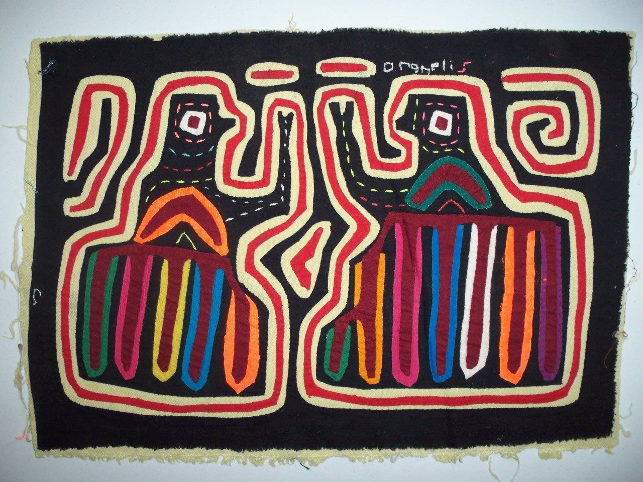 Kuna Indian Hand Sewn Paper Rock Scissors Mola Panama-21010813L