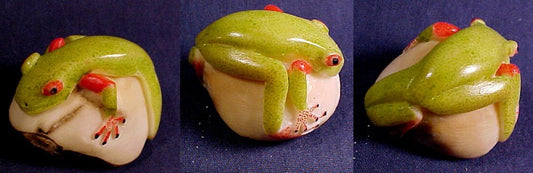 Wounaan Vintage Tagua Nut Red-Eyed Tree Frog-Panama 20121153L