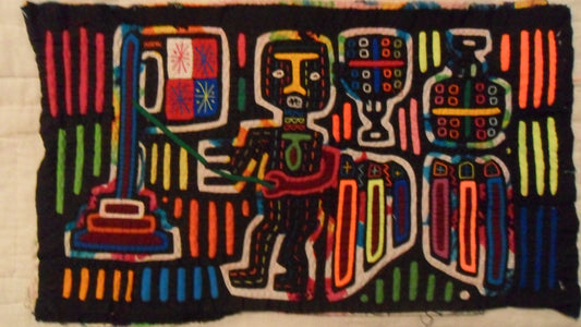 Traderbrock Kuna Hand Sewn Man With Flagpole Mola Panama Art  15.75813