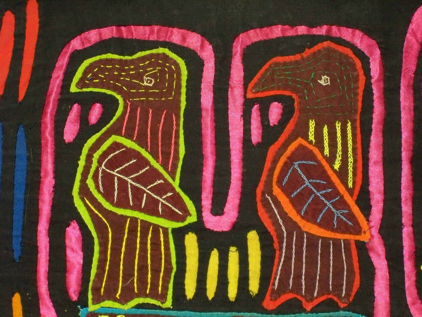 Kuna Indian Hand-Stitch Four Bird Mola-Panama - 20070309L
