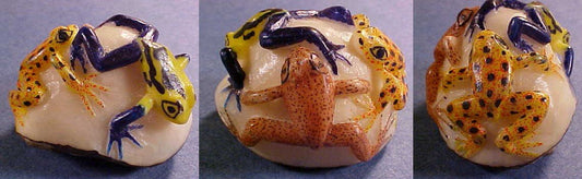 Wounaan Indian Multi-Frog Tagua Nut Carving-Panama 20123034L