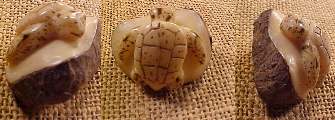 Wounaan Indian Vintage Tagua Nut Turtle Carving-Panama #20122926L