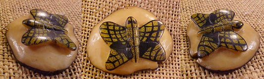 Wounaan Indian Vintage Tagua Nut Butterfly Pendant-Panama 20123049L