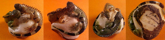 Wounaan Indian 2 Iguana Tagua Nut Carving-Panama 20123029L