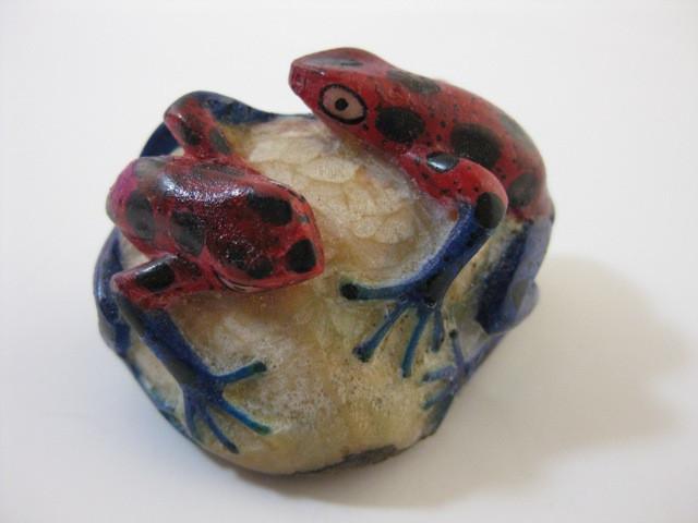 Wounaan Hand Carved Tagua Nut Double Frog Carving-Panama 20091822L