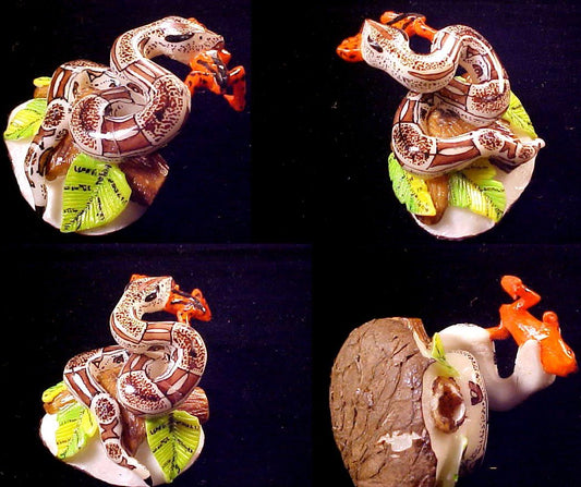 Wounaan Indian Boa Snake & Frog Tagua Carving-Panama 21043017L