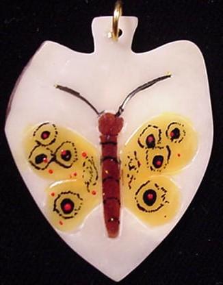 Wounaan Indian Etched Butterfly Tagua Pendant-Panama  20093034L