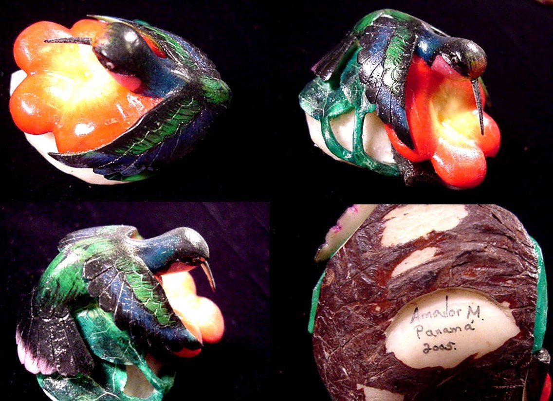 Gorgeous Wounaan Hummingbird Tagua Carving Panama