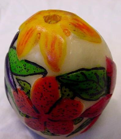 Wounaan Indian Etch Painted Flower Tagua Carving-Panama 21042822L