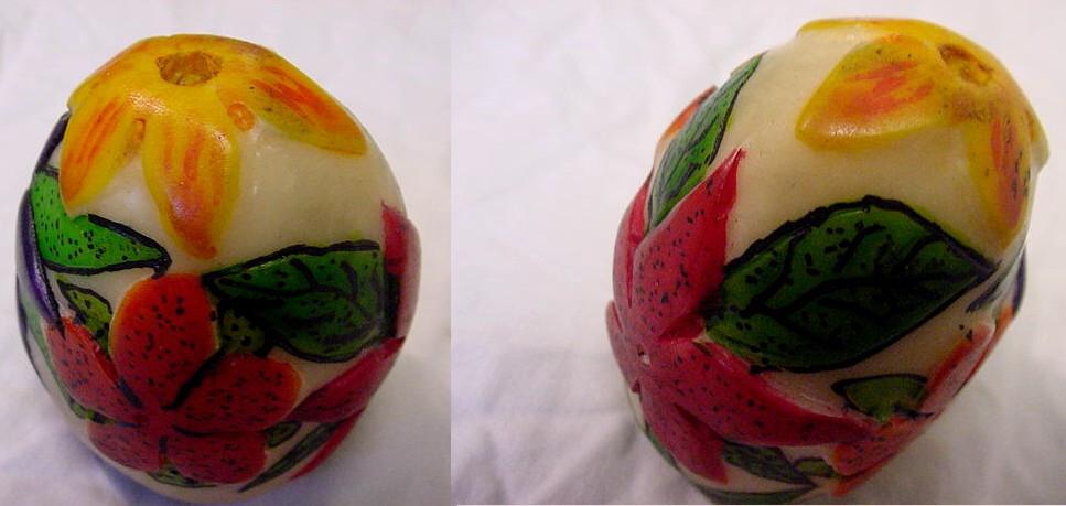 Wounaan Indian Etch Painted Flower Tagua Carving-Panama 21042822L