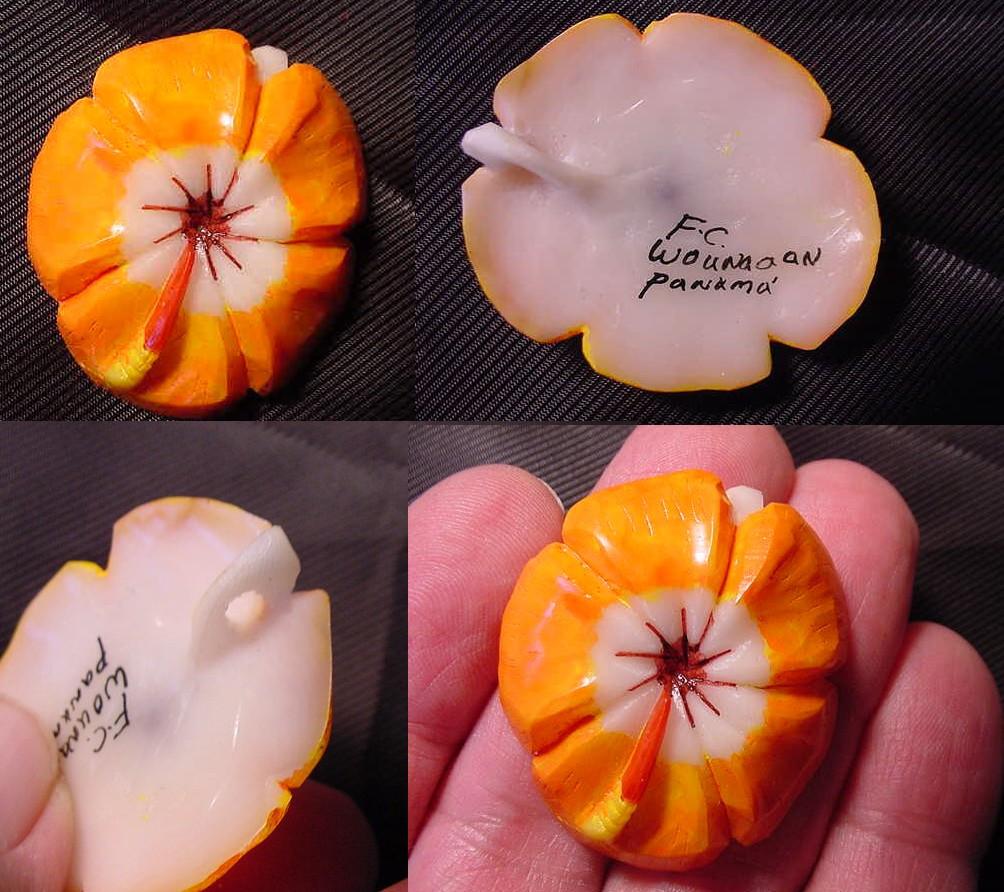Wounaan Indian Tagua Hibiscus Flower Pendant Carving-Panama 21042605L