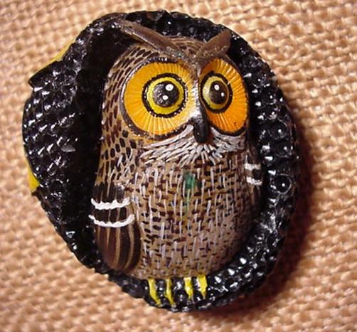 Wounaan Indian Owl & FlowerTagua Nut Carving-Panama 21031305L