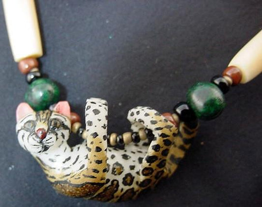 Extraordinary Carved Tagua Nut Jaguar Pendant Necklace-Panama 21062223L
