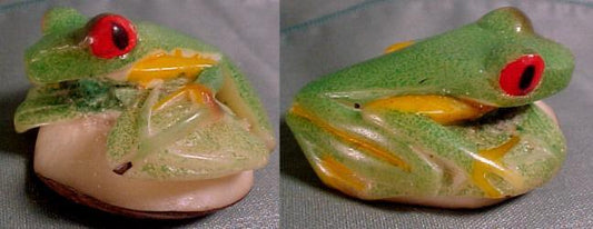 Wounaan Indian Red-Eyed Tree Frog Tagua Nut Carving-Panama 21061932L