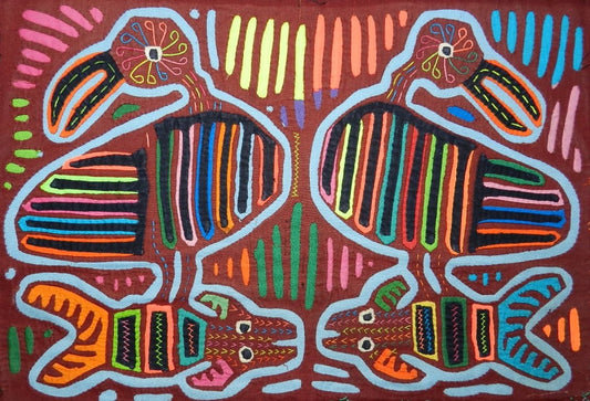 Traderbrock Kuna Tribe Hand-Made BIRDS CARRYING FISH Mola Panama Art 104841