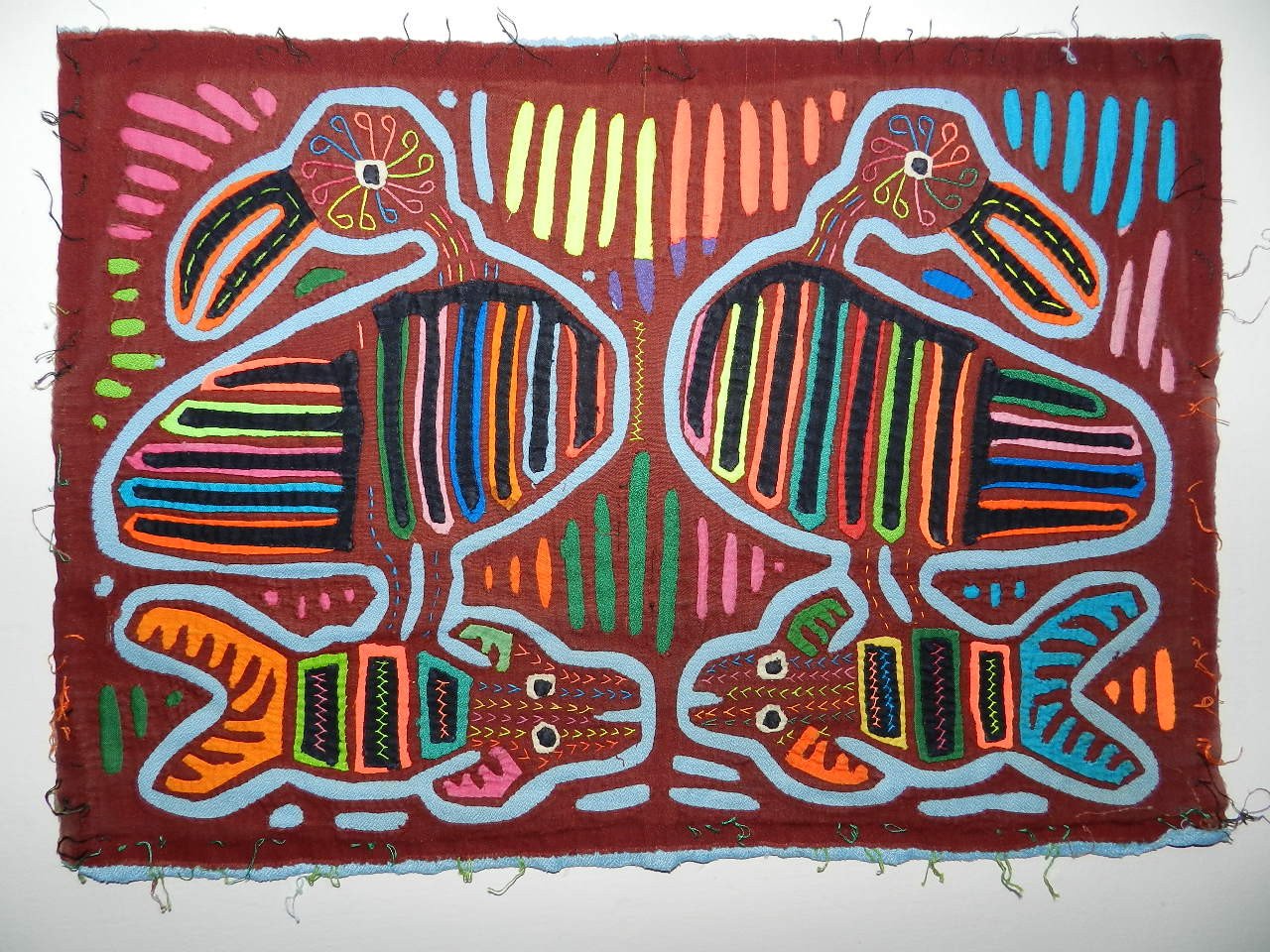 Kuna Indian hand Sewn KINGFISHER Mola Panama Art 21052027L