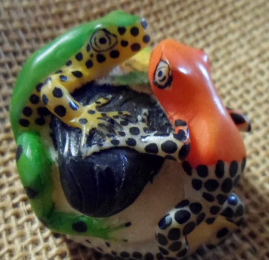 Wounaan Embera Two Poison Dart Frog Tagua Carving-Panama 16021109L