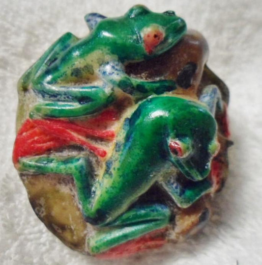 Wounaan Embera Super 2 Red-Eye Tree Frog Tagua Carving-Panama 16021204A