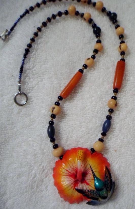 Wounaan Embera Hummingbird Tagua Necklace Jewelry Panama 15101522L