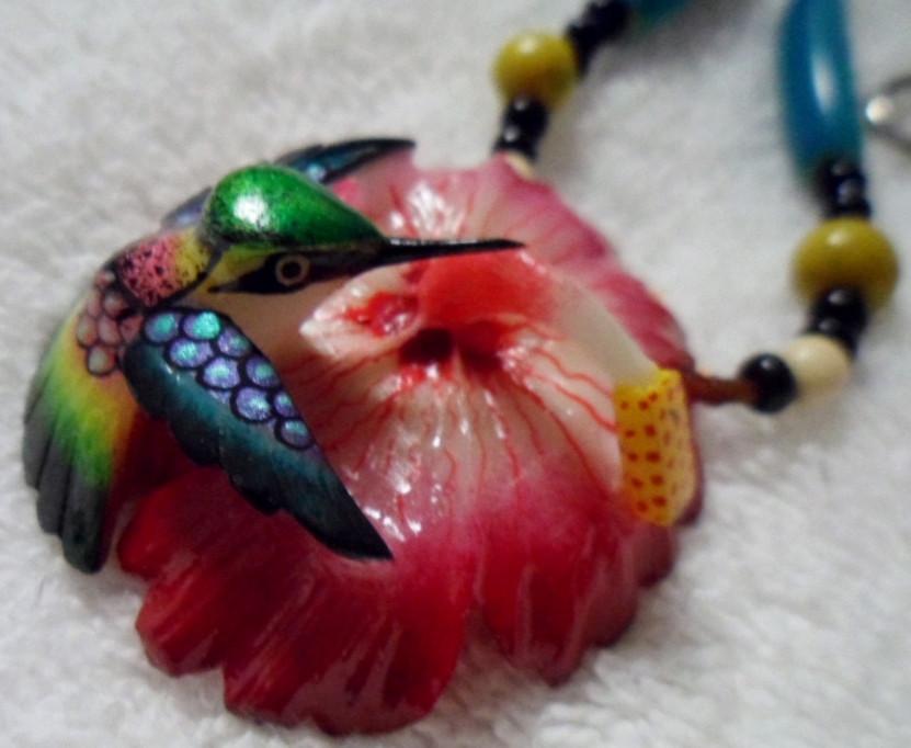 Wounaan Embera Hummingbird Tagua Necklace Jewelry Panama 15101525L
