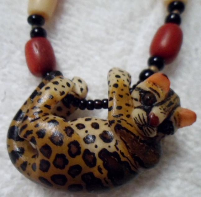Wounaan Embera Jaguar Tagua Necklace Jewelry Panama 15101536L