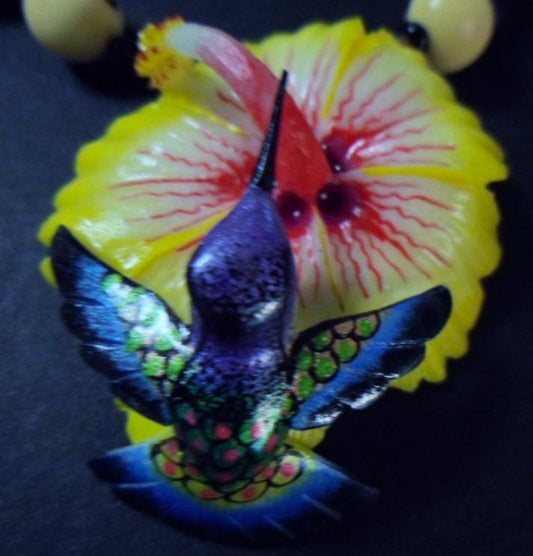 Wounaan Embera Hummingbird Tagua Necklace Carving-Panama 15101748L