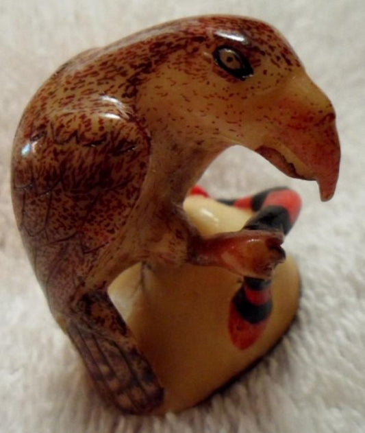 Wounaan Embera Hawk Bird with Snake Tagua Carving-Panama 16082647L