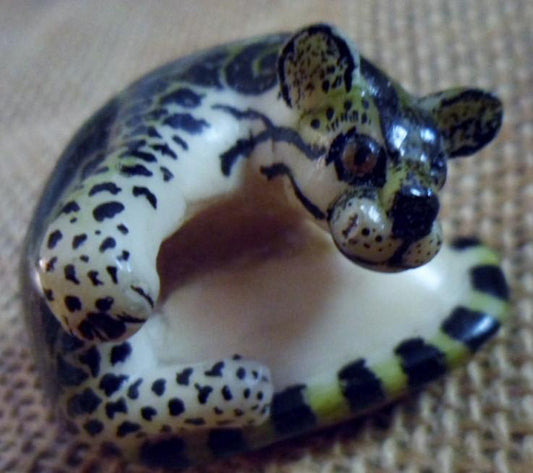 Wounaan Embera Super Jaguar Cat Tagua Carving-Panama 16090802M