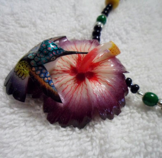 Wounaan Embera Hummingbird Tagua Necklace Carving-Panama 15111710L
