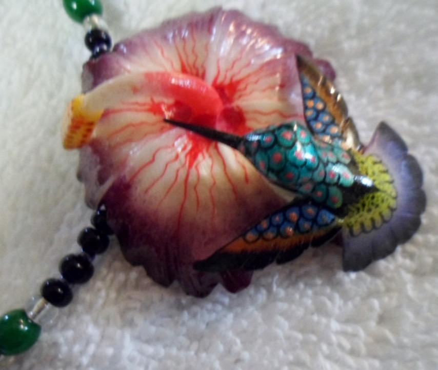 Wounaan Embera Hummingbird Tagua Necklace Carving-Panama 15111710L