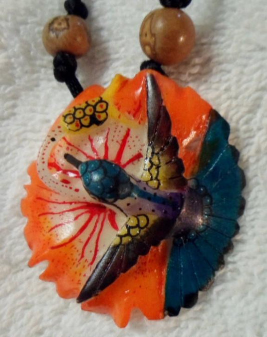 Wounaan Embera Hummingbird Tagua Necklace Carving-Panama 15112407L