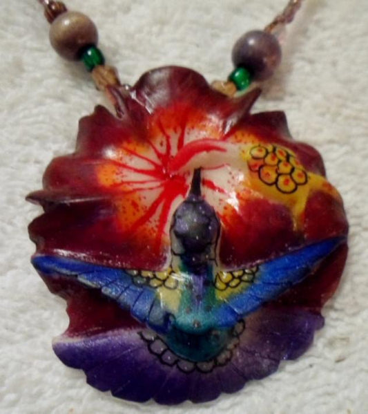 Wounaan Embera Hummingbird Tagua Necklace Carving-Panama 15113005L