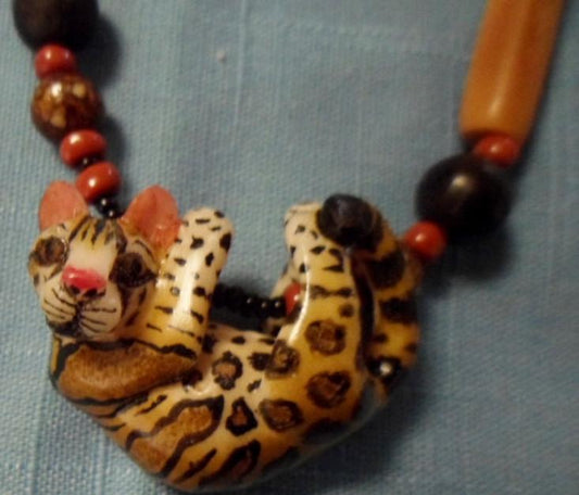 Wounaan Embera Carved Jaguar Tagua Pendant Necklace-Panama 16011419L